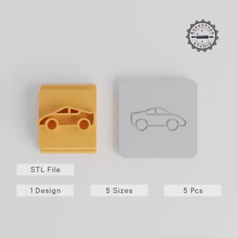 Hyper Car Stamp Tile Set, Clay & Cookie Stamp, 5 Sizes 20-40mm, Motif for Soft Materials, Sports Car Design PRODUCT_3334