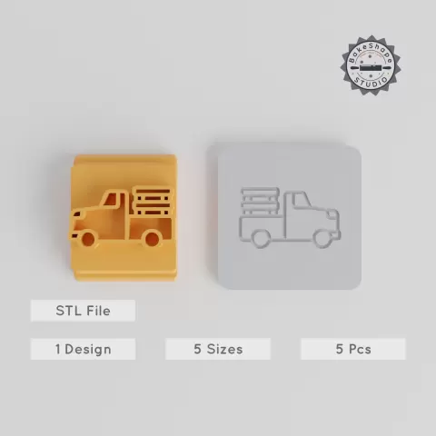 Farmer Truck Stamp Set, 5 Sizes, Clay & Cookie Decor, Agriculture Vehicle, Farm Transport for Fondant & Soft Materials PRODUCT_3317