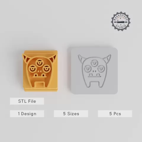 Three Eyes Monster Stamp Tile Set, 5 Sizes, Perfect for Clay, Cookies & Fondant, Fantasy Creature Character PRODUCT_3182