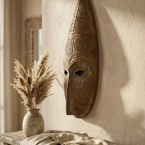 Best Afrohemian Wall Mask STL for 3D Printing 2026 | Ochre Oracle | Wooden Style Wall Art | Primal Faces Collection