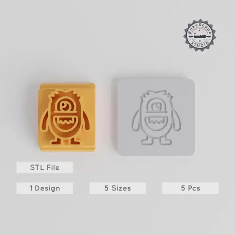 Spikey Hair Monster Stamp Tile, 5 Size Set, Ideal for Clay & Cookies, Cute Cartoon Character for Fondant & Other Soft Materials PRODUCT_3170