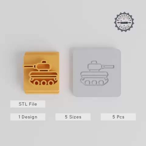 Army Tank Stamp Tile Set, 5 Motif Sizes, Perfect for Clay, Cookies & Fondant PRODUCT_3297