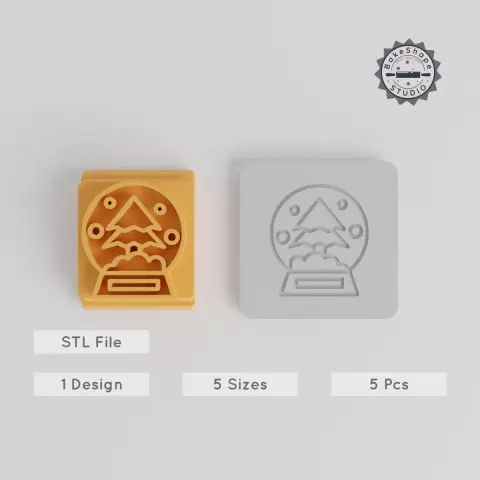 Snowglobe Stamp Tile Set, 5 Motif Sizes, Perfect for Clay & Cookie Decoration, Winter Holiday Crafting PRODUCT_5446