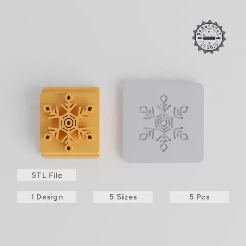 Snowflake Stamp Tile Set, 5 Sizes, Perfect for Clay, Cookies & Fondant, Winter Crystal Motif, Icy Flake Design PRODUCT_5445