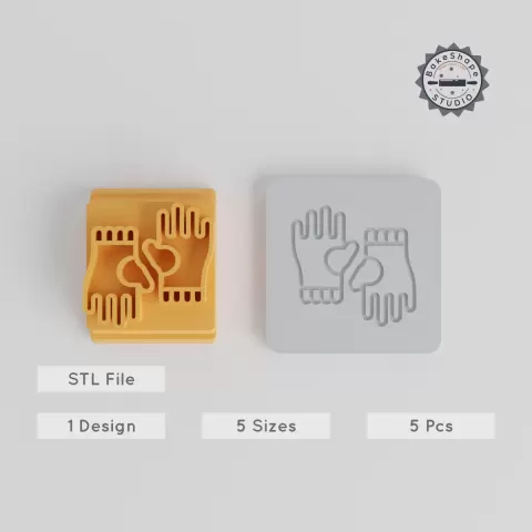 Winter Gloves Stamp Tile, Set of 5, Perfect for Clay, Cookies & Fondant, Motif Sizes 20 to 40 mm PRODUCT_5452