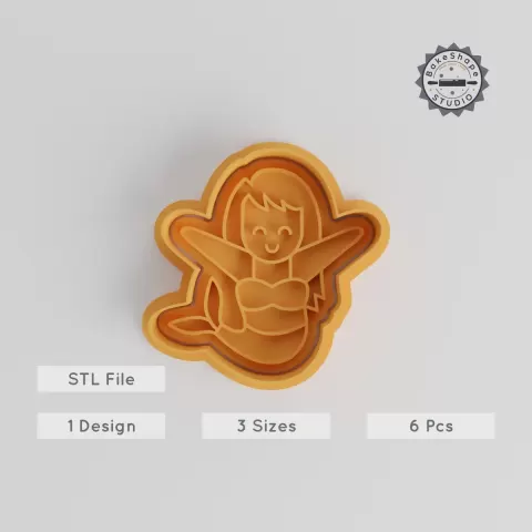 Mermaid Shape Cutter & Stamp Set, Cookie & Fondant Tools, S/M/L Sizes, Halloween 6 Line PRODUCT_5649