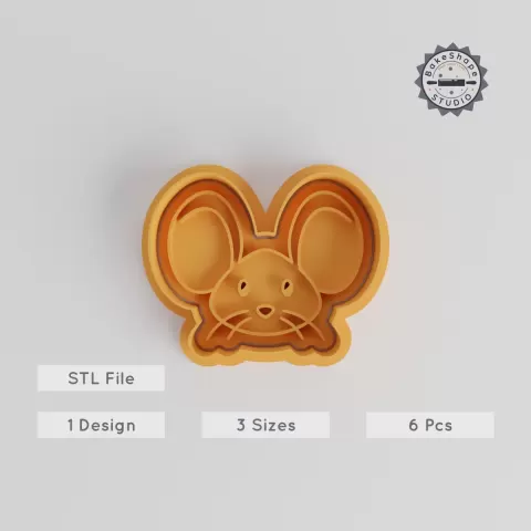 Mouse Shape Cutter & Stamp Set, Perfect for Cookies & Fondant, Includes 6 Pieces in Sizes S/M/L, Cute Animal Design PRODUCT_5566