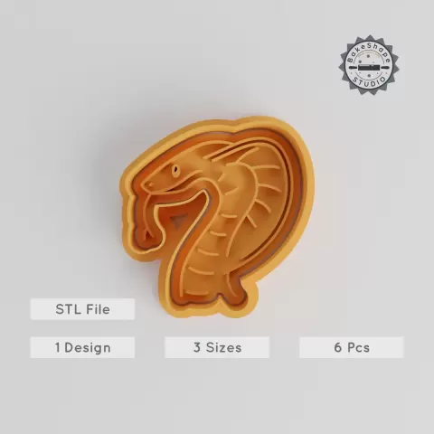 Cobra Snake Cookie Cutter & Stamp, Serpent Viper Design, Animal Reptile Baking Set, 3 Sizes, 6 Pieces PRODUCT_5547