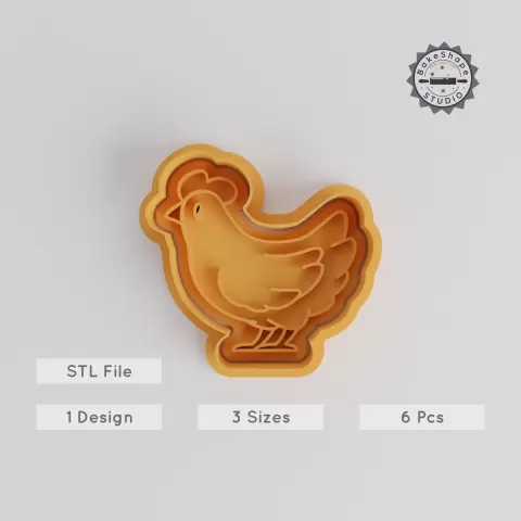 Chicken Shape Cutter & Stamp Set, Perfect for Cookies & Fondant, Includes 3 Sizes (S/M/L), Animal Cute Bird Design PRODUCT_5546