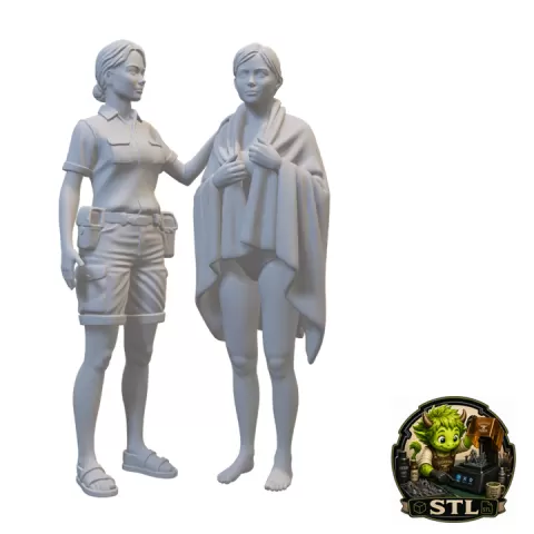 Female Lifeguard Assisting Chilled Swimmer – Beach Rescue Care STL Miniature by Cathlen Junker