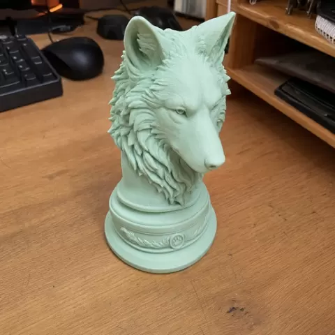 Wolf Head Bust on Pedestal Statue Decor
