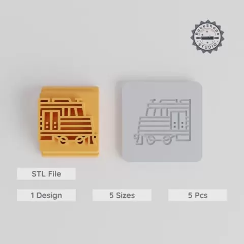 Train Stamp Tile Collection, 5-Piece Set for Clay, Cookies & Fondant, 5 Sizes, Transportation & Railway Themes