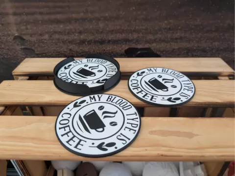 My Blood Type is Coffe Coaster with Holder