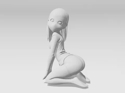 Kneeling Masked Anime Ghost Girl Figure