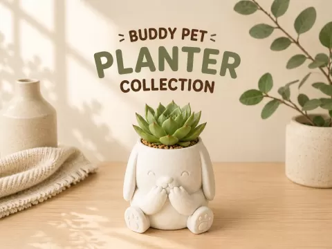 Buddy Pet Collection– Planter & Pen Holder - Bunny
