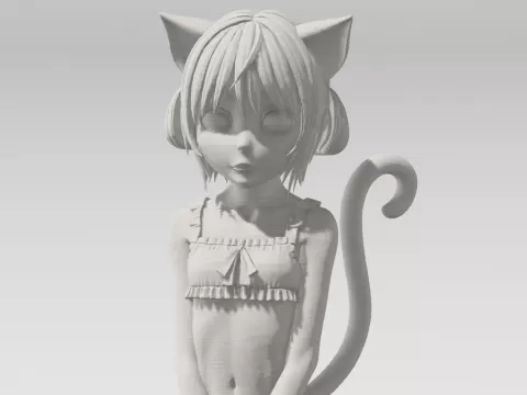 Kneeling Anime Cat Girl (Nekomimi) Figure