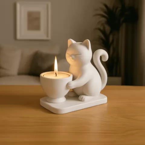 Free Cute Cat Tealight Holder STL – Kawaii Cat Candle Holder & Cat Lover Decor 3D Print