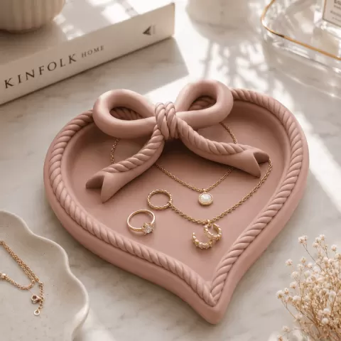 Free Coquette Bow Heart Jewelry Tray STL – Ring Holder & Vanity Trinket Dish 3D Print
