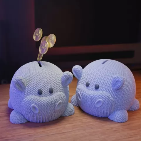 Hippo piggy bank, money box - 3MF, STL - Multiparts - Print in place, No Support by EnzoMatic3D