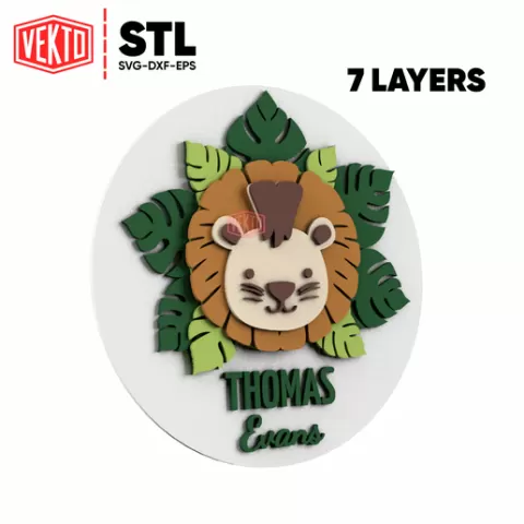 Customizable Multilayer Kids Lion Name Sign - Layered Kids Lion Name Sign SVG DXF EPS STL - Nursery Wall Art for Laser & 3D Print