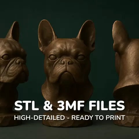 French Bulldog Dog Bust - 3D Printable STL 3MF File - Pet Memorial Statue - Dog Model Download