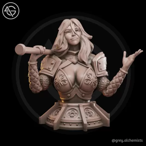 Miniature Bust - Shalia the Human Cleric, DnD Minis - Fantasy Character Bust for Painting 90mm Height - DnD STL (Pre-Supported) by Grey Alchemists