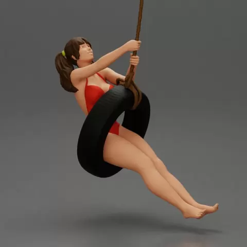 Sexy Girl in onepiece Enjoying a Fun Swinging Adventure on Tire by 3DGeschaft Miniatures Figures