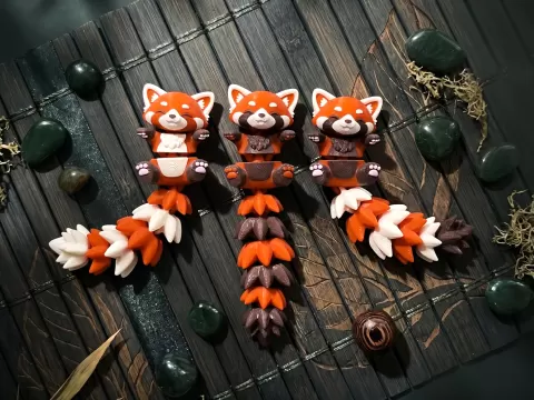 Fluffy Tail Cute Flexi Baby Red Panda - Articulated Toy, Keychain and Magnet