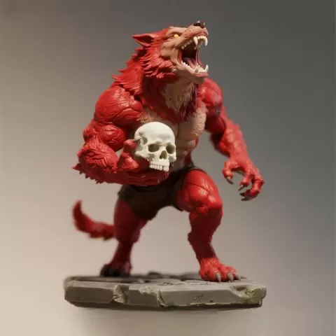 2898 Werewolf Howling with Skull - 3D Model, magic, dragon, serpent, wood, gnome, gorgon, warrior, wild, fox, monster, cat, fair, witch, werewolf, horror, beast, snake, skeleton dance, Halloween
