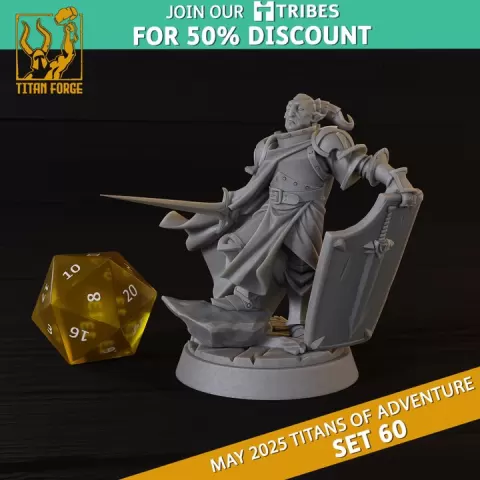 Male Tiefling Paladin - DnD Hero Characters - Titans of Adventure Set 60 by Titan Forge Miniatures