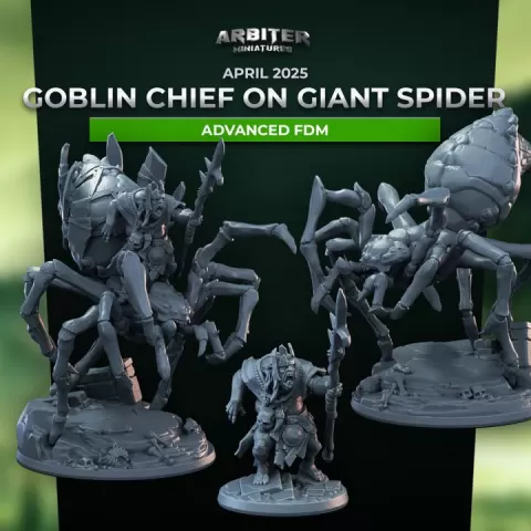 Arbiter Miniatures April 2025 Goblin Chief on Giant Spider Advanced FDM by Arbiter Miniatures - by Theis Haagh Jakobsen