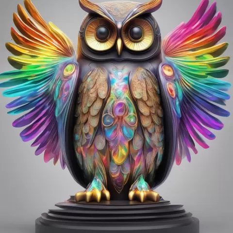 2884 Totem-Style Owl – Color 3D Model on Stand, DND, dachshund, dog, minimalist, pomeranian, poodle, character, animals, miniature, monkey, horse, skeleton, skull, animal, miniature, decorative, collectible, STL