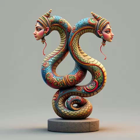 2877 Color 3D Model of a Dancing Two-Headed Snake Woman in Indian Style, magic, dragon, serpent, wood, gnome, gorgon, warrior, wild, fox, monster, cat, fair, witch, werewolf, horror, beast, snake, troll, skeleton, DND, STL