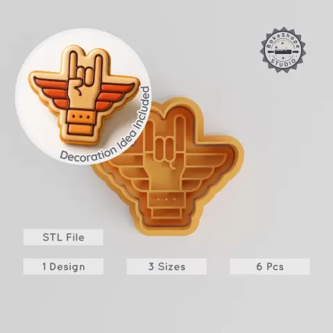 Wing Shape Cutter & Stamp, Rock Hand Cookie & Fondant Accessories, Set of 6, S/M/L Sizes PRODUCT_2697