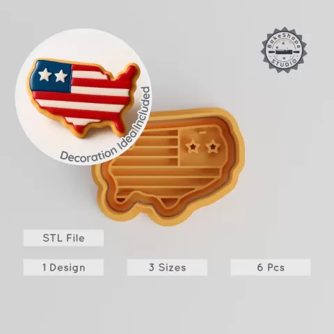 USA Map Shape Cutter & Stamp Set, Perfect for Cookies & Fondant, S/M/L Sizes, 6 Pieces PRODUCT_2843