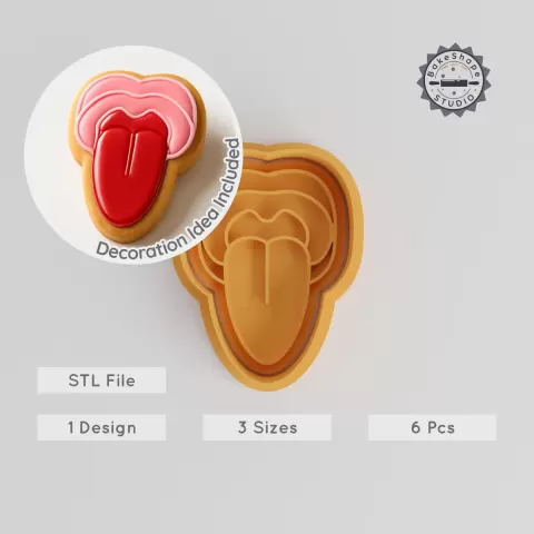 Tongue Shape Cutter & Stamp Set, Cookie & Fondant Cutting, 3 Sizes, Lively Tongue Design PRODUCT_2854
