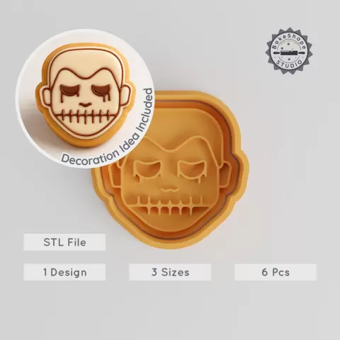 Skull Boy Shape Cutter & Stamp Set, Halloween Cookie & Fondant, Scary Emoji, 3 Sizes S/M/L PRODUCT_988
