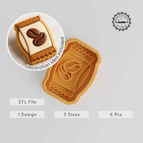 Coffee Shape Cutter & Stamp Set, Perfect for Cookies & Fondant, Breakfast Tea Designs, 6 Pieces, 3 Sizes PRODUCT_1046