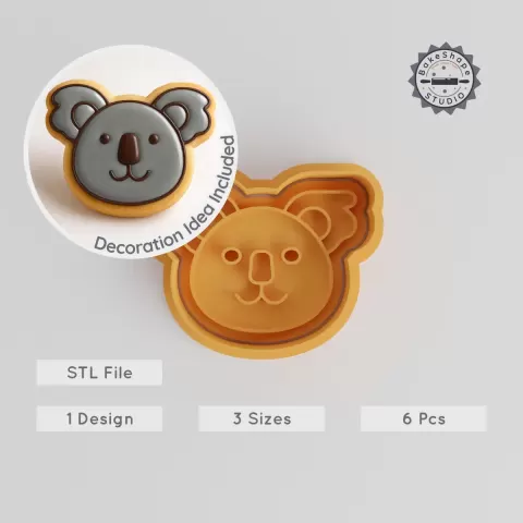 Koala Shape Cutter & Stamp Set, Cookie & Fondant Decor, Cute Australian Marsupial, S/M/L Sizes, 6-Piece Collection PRODUCT_1283