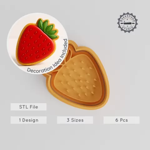 Strawberry Cookie Cutter & Stamp Set, 6 Piece, Organic Fruit Design, S/M/L Sizes, Perfect for Cookies & Fondant PRODUCT_1070
