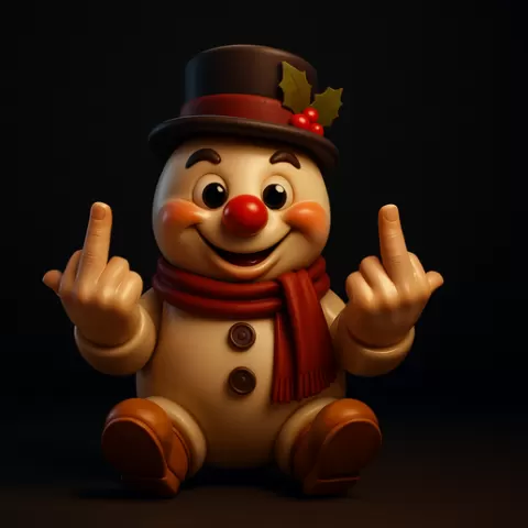 Funny Rude Snowman Figurine Cheeky Holiday Decoration, Humorous Middle Finger Snowman
