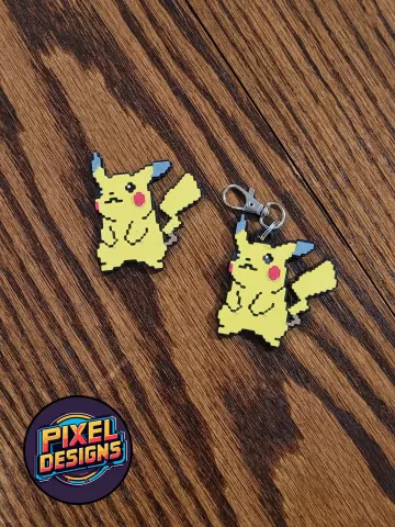#0025 Pikachu Pixel Art with Keychain