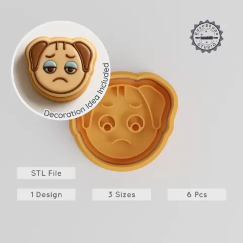 Tired Shape Cutter & Stamp, Cookie and Fondant Tool Set, Exhausted, Sleepy, Fatigued Design, S/M/L Sizes, 3D Printable STL PRODUCT_868