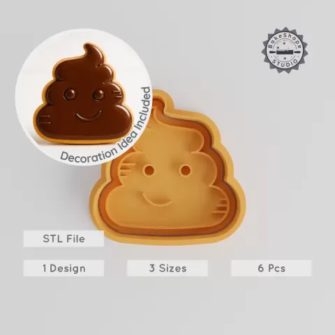 Poop Shape Cutter & Stamp Set, Emoji Cookie & Fondant Tool, Smirk Design, 3 Sizes, 6 Pieces PRODUCT_360