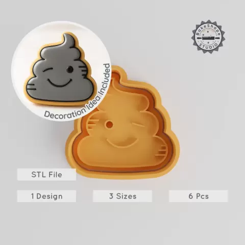 Smiling Poop Shape Cutter & Stamp Set, Cookie & Fondant Decor, 6-Piece Pack, S/M/L Sizes PRODUCT_368