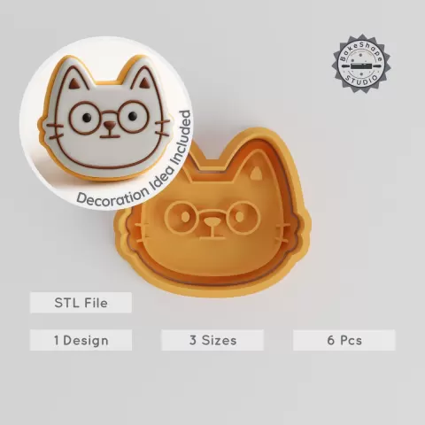 Nerd Shape Cutter & Stamp for Cookies & Fondant, 3 Sizes, 6-Piece Set, Student & Genius Design PRODUCT_854