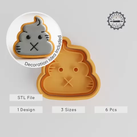 Smiling Poop Shape Cutter & Stamp Set, Cookie & Fondant, 3 Sizes S/M/L, Fun Emoji Design PRODUCT_358