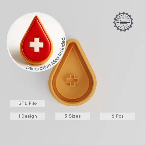 Blood Donate Cookie Cutter & Stamp, Blood Drop Design, Perfect for Fondant, 3 Sizes, 6 Piece Baking Set PRODUCT_529