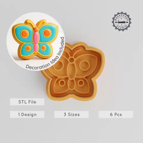 Butterfly Shape Cutter & Stamp, Cookie & Fondant Tool Set, 6 Pieces, S/M/L Sizes, Winged Insect Design PRODUCT_788