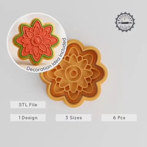 Dahlia Cookie & Fondant Cutter Stamp Set, Flower Bloom Designs, 6 Piece Pack, S/M/L Sizes, Baking & Decorating PRODUCT_387